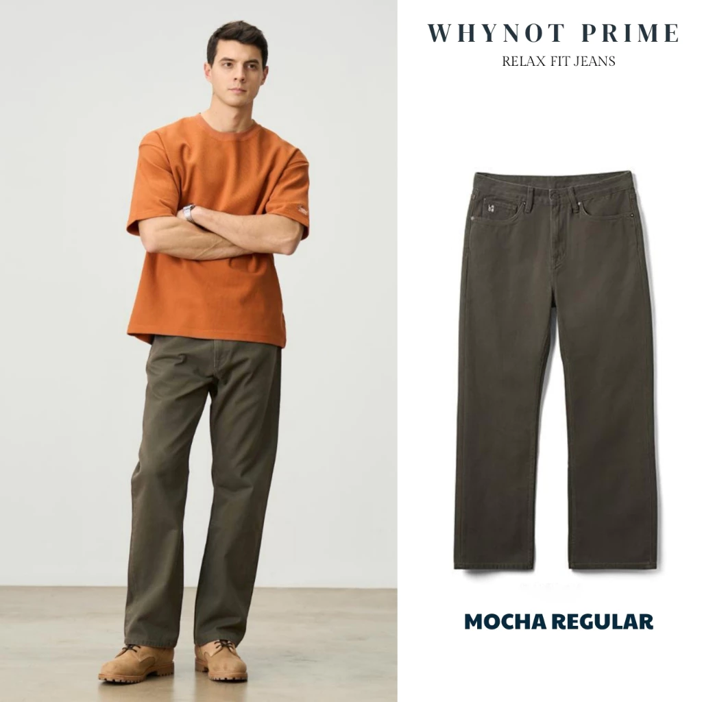 Quần Jean Nam Ống Suông Đứng màu Nâu Mocha Regular WN PRIME, Quần Bò Nam Form Suông Rộng Có BigSize