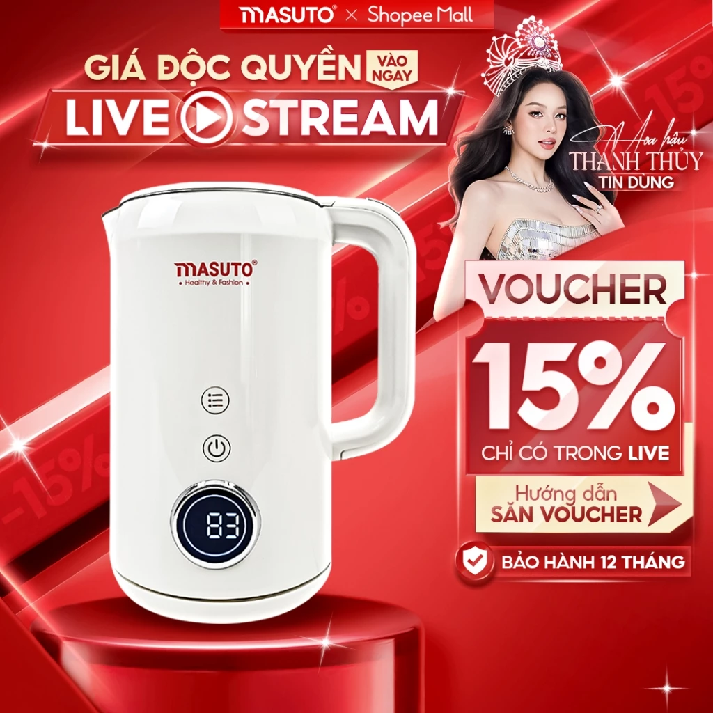 [GIÁ 480K TRÊN LIVE] Ấm đun siêu tốc Masuto 1,7L MS Nami 2 lớp giữ nhiệt chống bỏng an toàn inox 304 nguyên khối