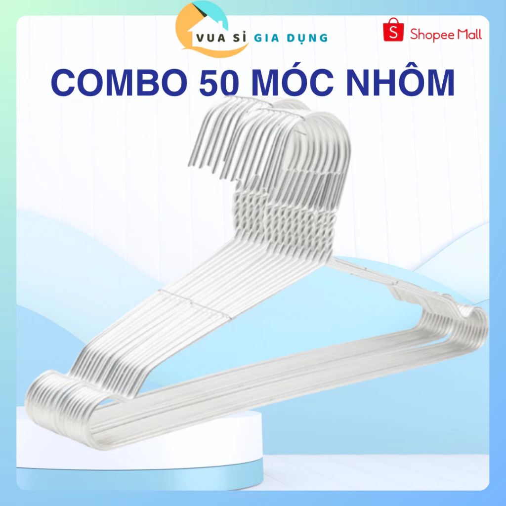 Combo 50 Móc nhôm treo quần áo người lớn, móc phơi đồ nhôm cao cấp, móc treo quần áo