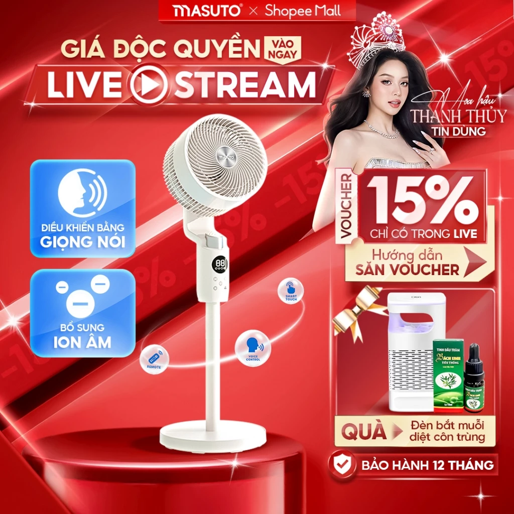 (1160k TẠI LIVE) Quạt Điện Cây Masuto Thông Minh AI Điều Khiển Bằng Giọng Nói Quạt Ion Âm Bổ Sung Oxy Điều Hòa Không Khí