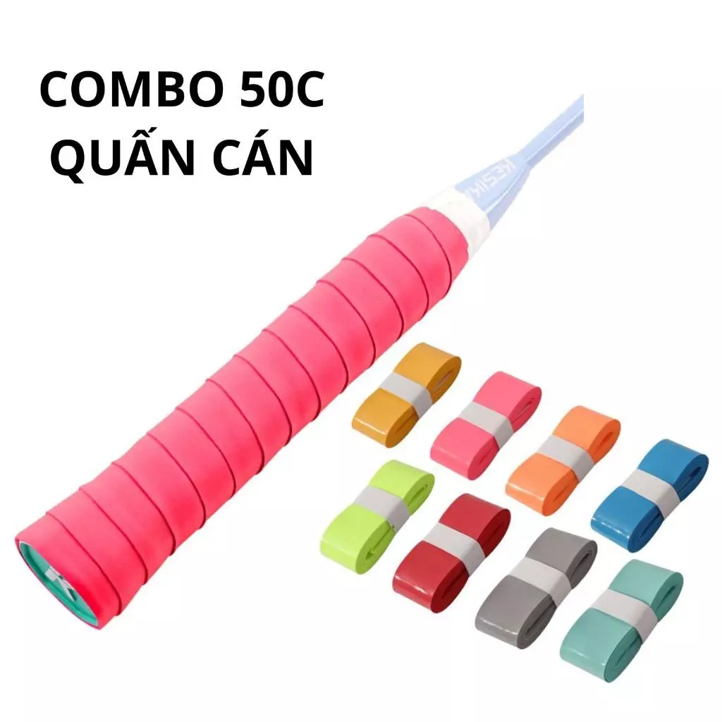 Combo 50 quấn cán vợt cầu lông, pickleball mềm mại bám tay, thấm hút mồ hôi, dày dặn, cao cấp, KHÔNG LOGO-QC-CB50-KL