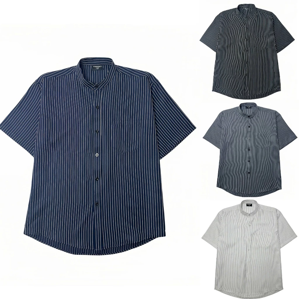 Áo Sơ Mi Vincent Tay Ngắn Cổ Tàu Sọc Cotton Phom Regular Unisex