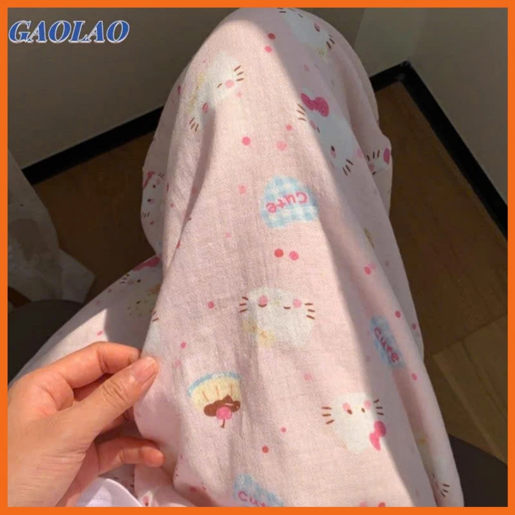 Quần dài nữ họa tiết kity chất xốp mềm ống rộng dành cho nữ mẫu mới dễ thương