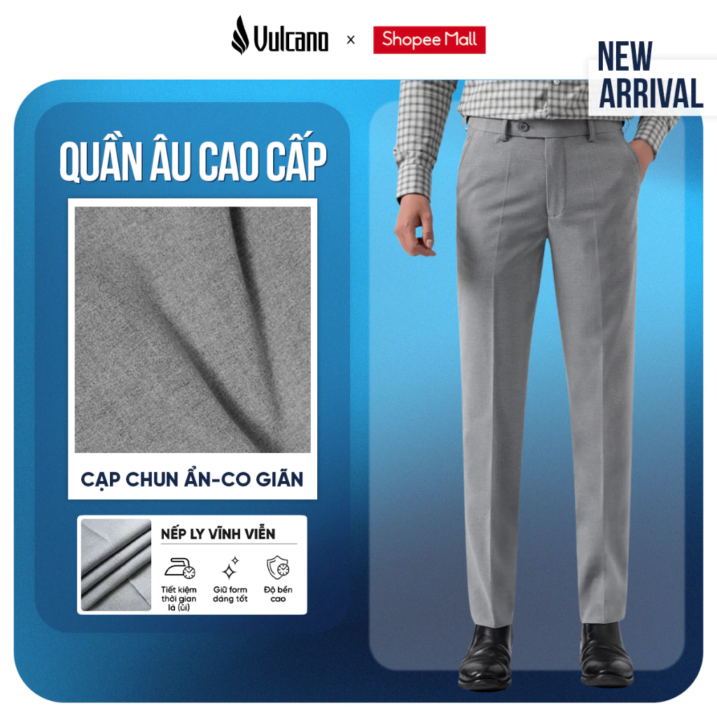 Quần âu nam cao cấp Vulcano cạp chun co giãn, dáng suông lịch lãm 3008A