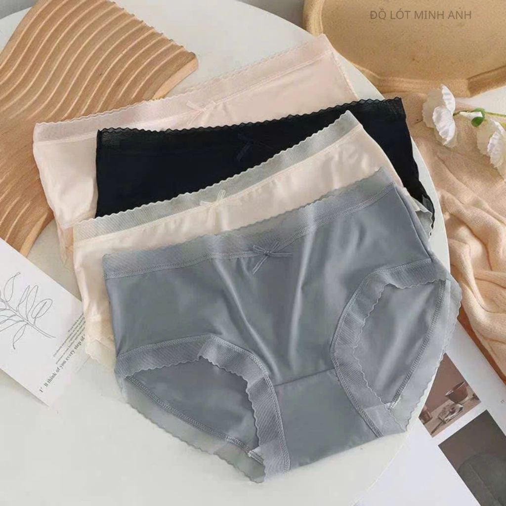 Set 10 Quần Lót Nữ Su Lụa Phối Viền Ren co dãn 4 chiều, không lộ viền thoáng mát, combo Đồ Lót Minh Anh 02