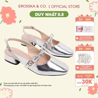 Erosska Lumina - Giày cao gót nữ lolita, quai ngang thắt nơ màu bạc cao 5cm - EL037