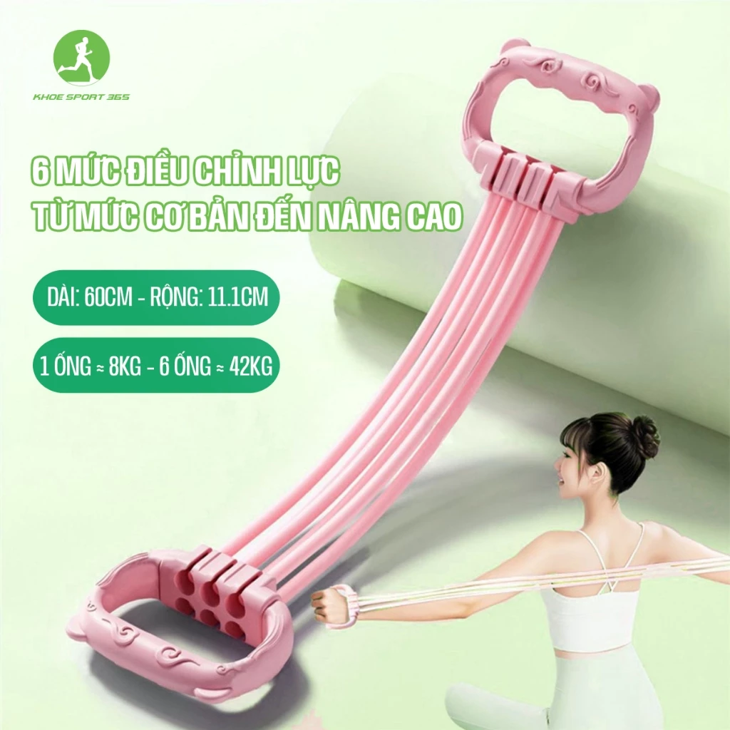 Dây kéo số 8 cao cấp điều chỉnh 6 cấp độ, dây kháng lực tập tay, vai, lưng 6 ống điều chỉnh lực 6 mức độ - Khoesport