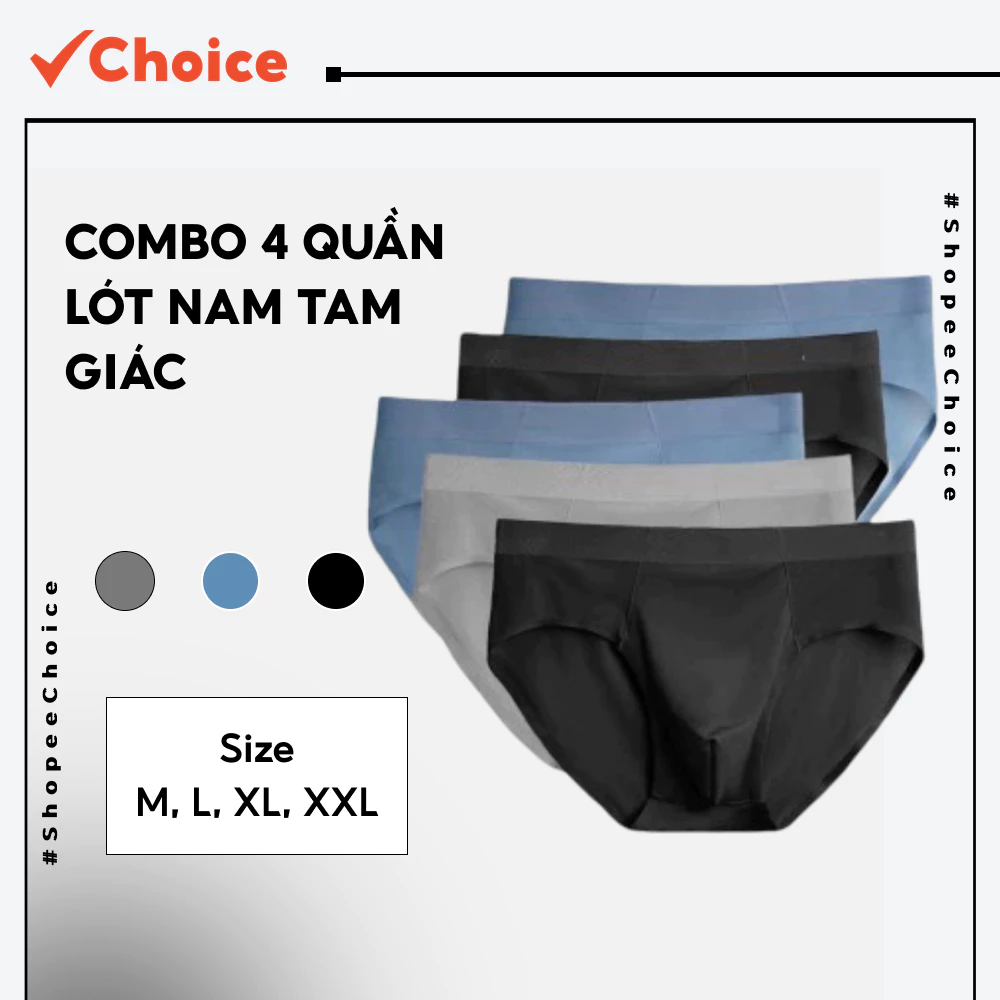 [Choice] Combo 4 Quần Lót Nam Tam Giác CBQLT03 Chất Thun Lạnh Chữ Cạnh Sườn