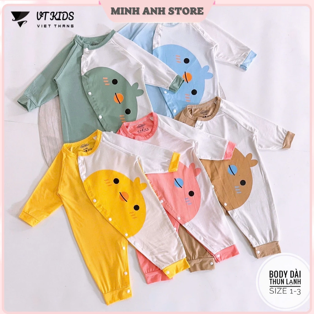 [Set 3-5] Bodysuit, body liền thân dài tay khuy bấm vải thun lạnh mềm mát cho bé từ 3-9kg BĐ01