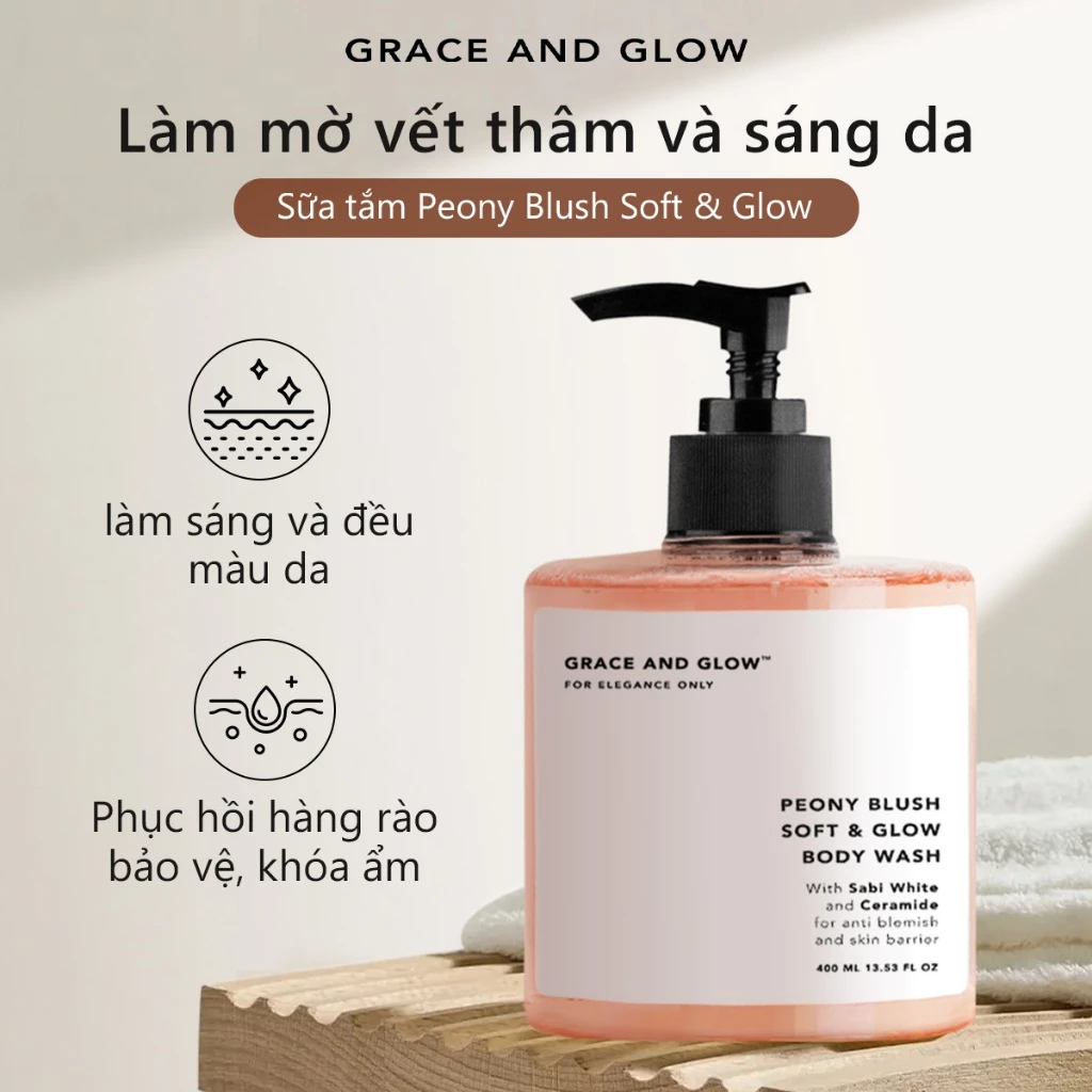 Sữa tắm phục hồi sáng da Grace And Glow Peony Blush Soft & Glow Solution Body Wash 400ML