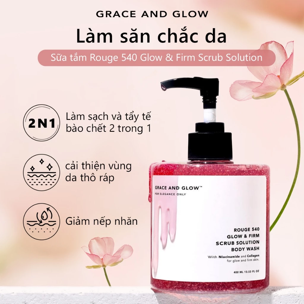 Sữa tắm tẩy tế bào chết scrub Grace and Glow Rouge 540 Scrub Solution body wash 400ml