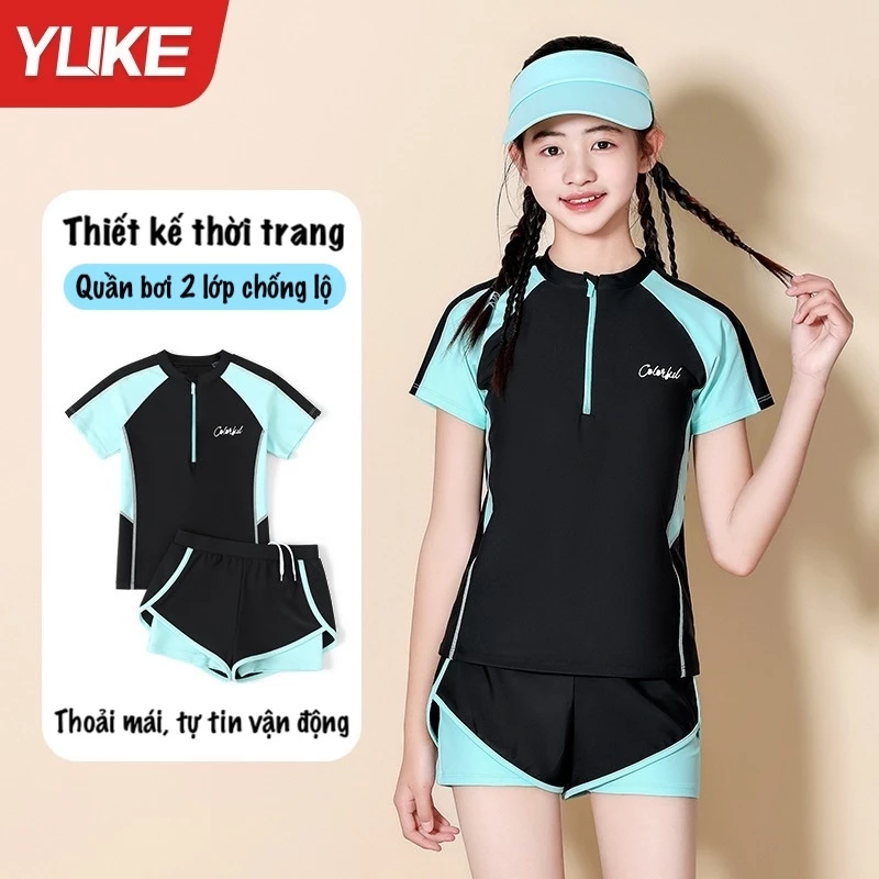 Bộ đồ bơi bé gái YUKE YY2383 - quần 2 lớp chống lộ - nhập khẩu chính hãng