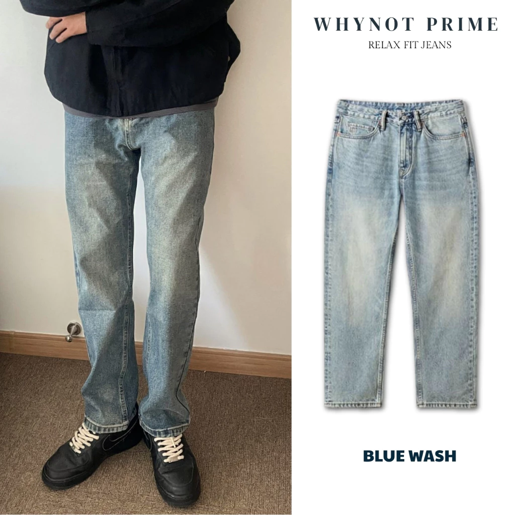 Quần Jean Nam Ống Suông Đứng Màu Xanh Nhạt Blue Wash WN PRIME, Quần Bò Nam Nữ Suông Rộng Có BigSize