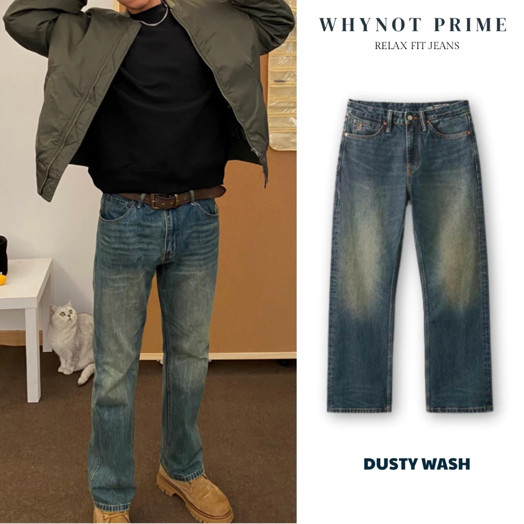 Quần Jean Nam Ống Suông Đứng Màu Xanh Đậm Dusty Wash WN PRIME, Quần Bò Nam Nữ Suông Rộng Có BigSize