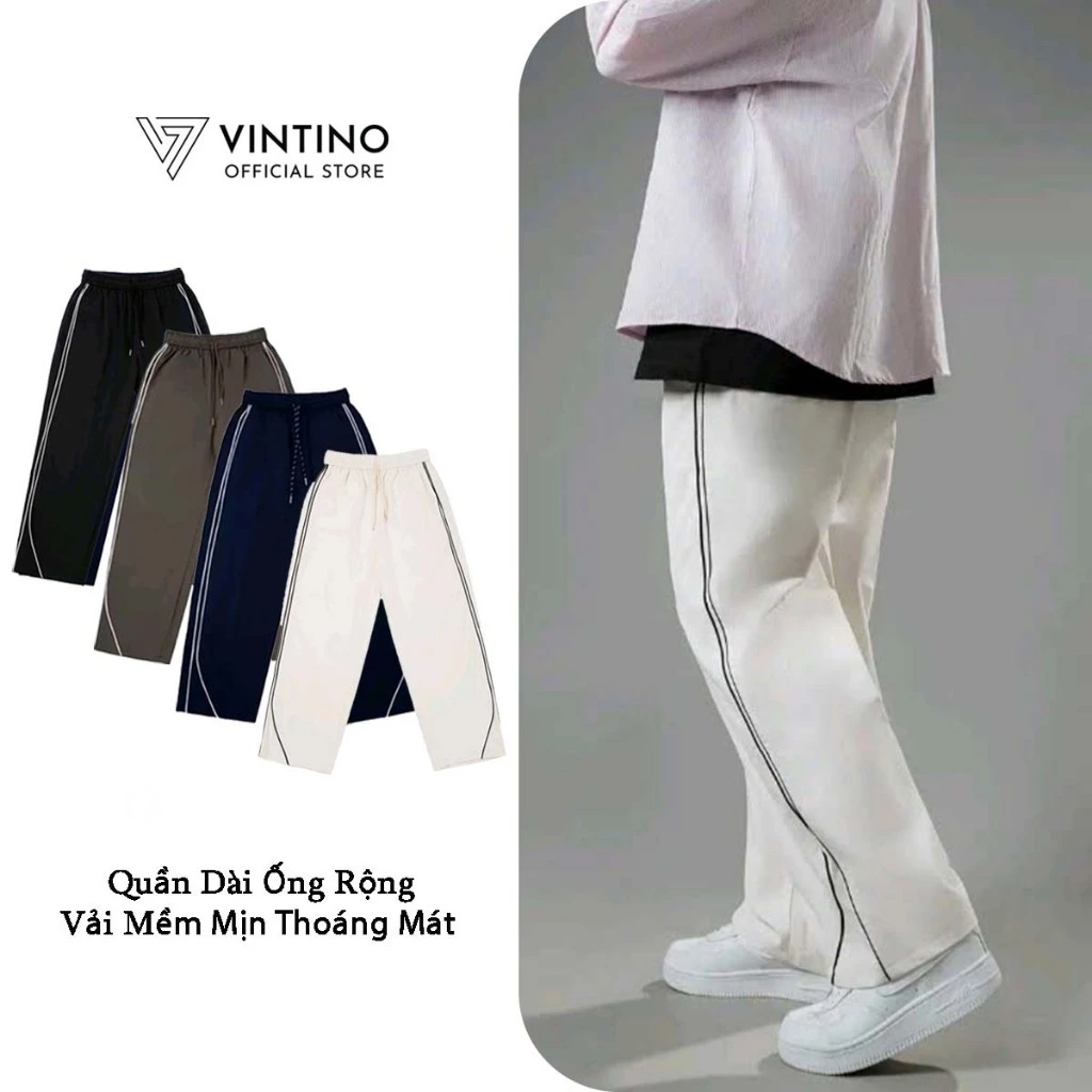 Quần Dài Nam VINTINO Vải Gió Cạp Chun Co Giãn Ống Rộng Thoải Mái Phong Cách QDG