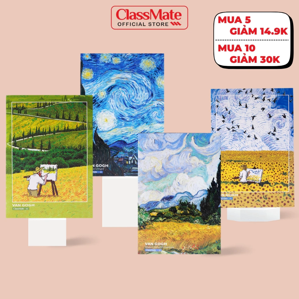 Vở Kẻ Ngang ClassMate Tập Vở B5 80/120 Trang, Quyển Vở Bìa Van Gogh Cán Vân Chống Nước, Tập Học Sinh Ghi Chép, Viết Bài