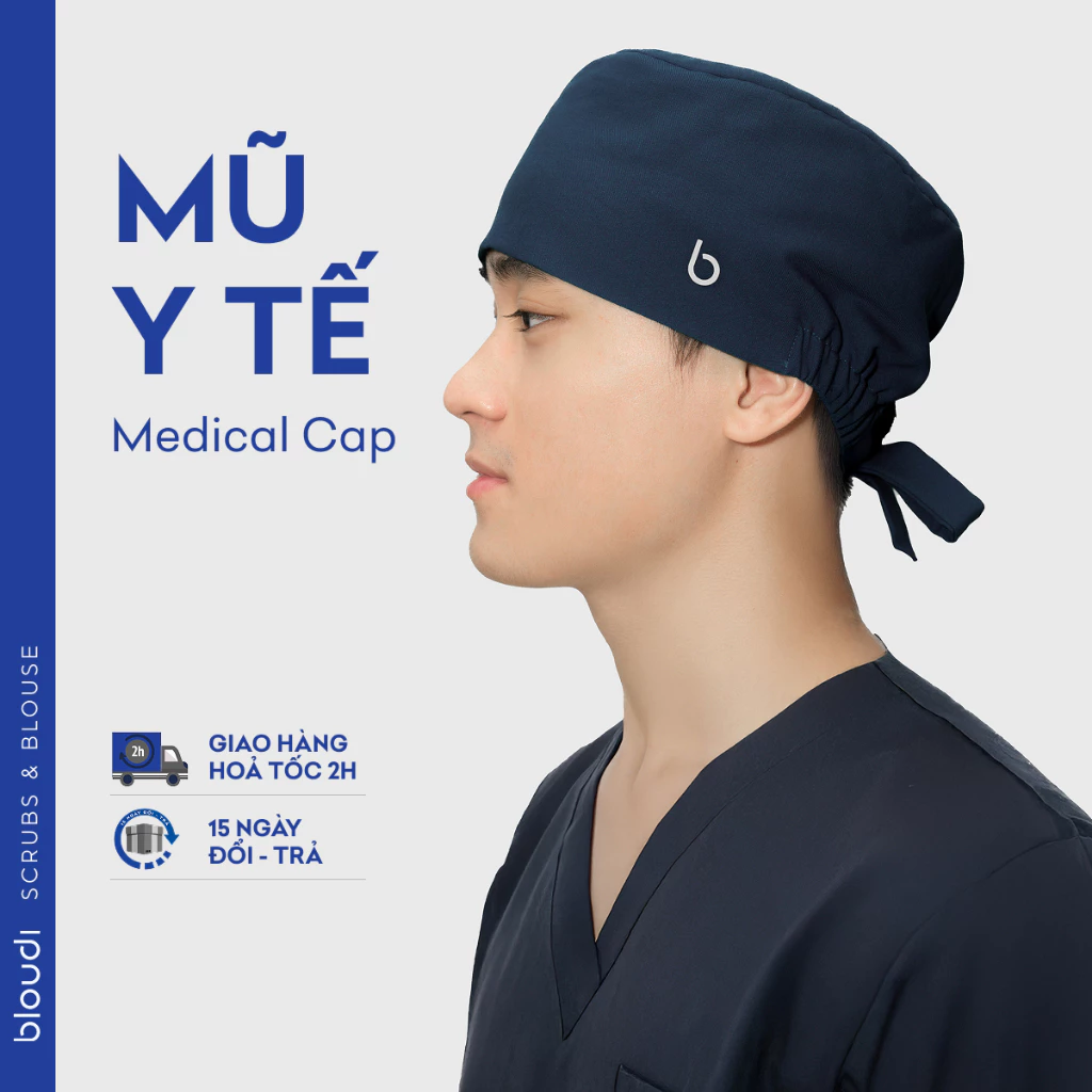 Nón vải đồng phục y tế Bloudi Scrubs, Thun Lạnh Cao Cấp, Nhiều Màu, mũ điều dưỡng, mũ bác sĩ
