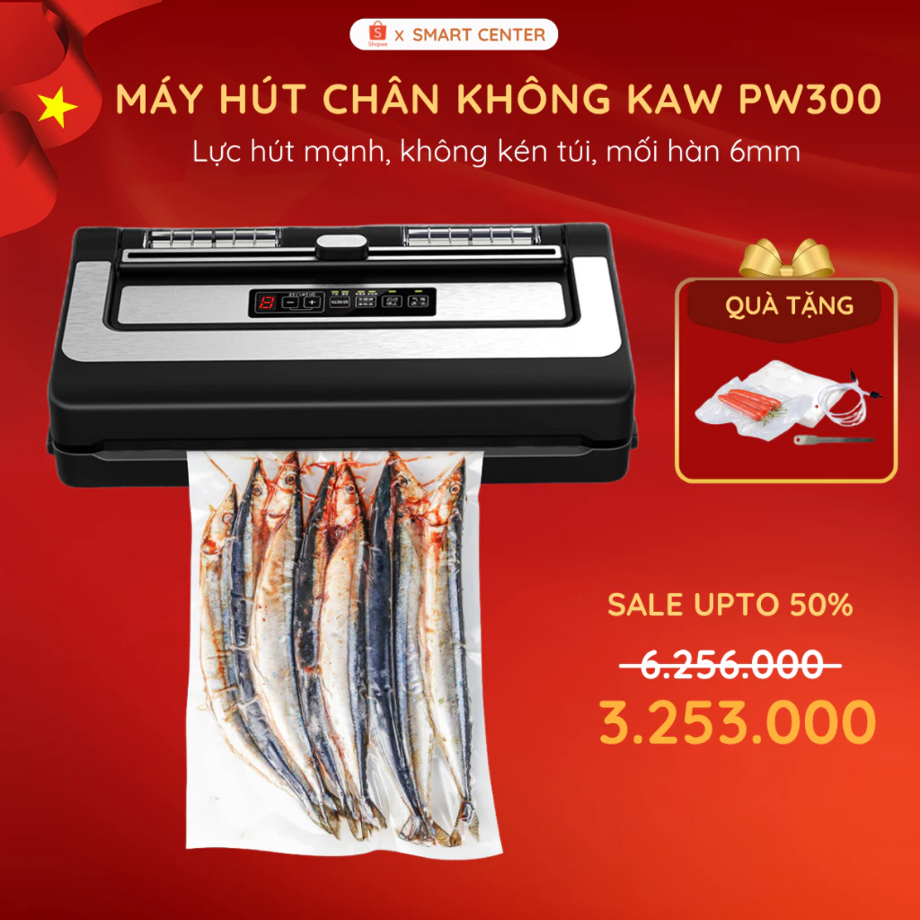 Máy Hút Chân Không KAW PW300 - Hút Tự Động, Không Kén Túi, Mối Hàn 6mm, Đường Hàn 30cm, An Toàn Tiện Lợi