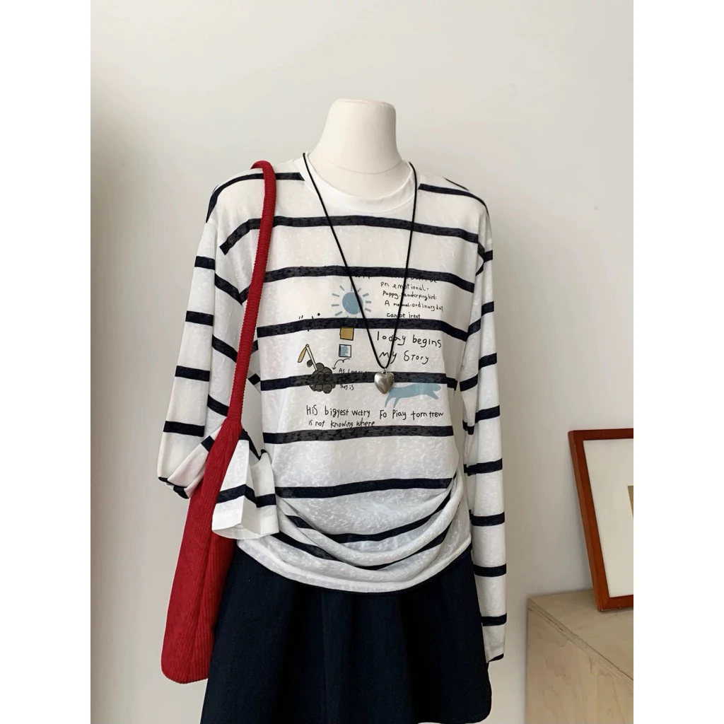 Áo thun nữ tay dài kẻ sọc to MENINA_STUDIO, áo thun tay dài chất cotton xược dày dặn màu sắc nhã nhặn cho mùa thu