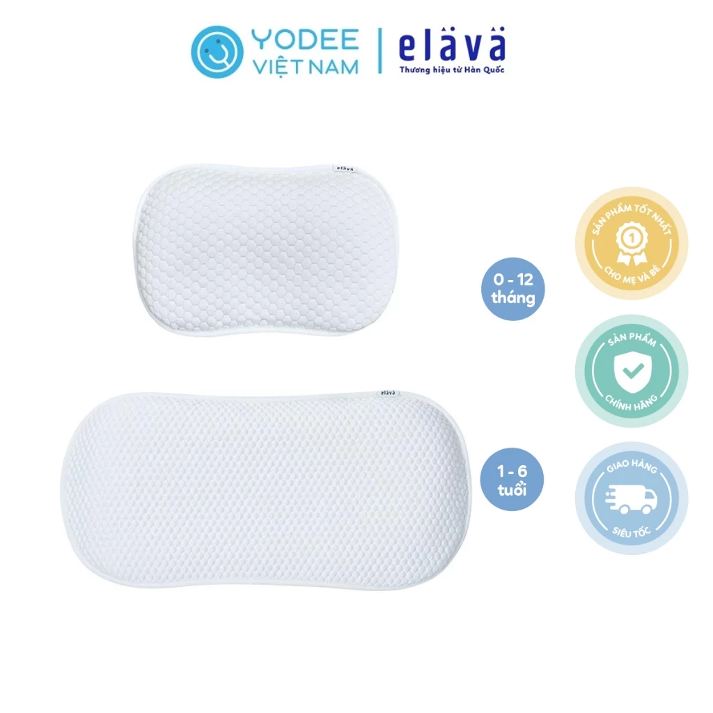 Elava Gối ngủ thoáng khí mềm mại, đàn hồi, nâng đỡ đầu và giúp bé ngủ ngon (tặng kèm vỏ gối)