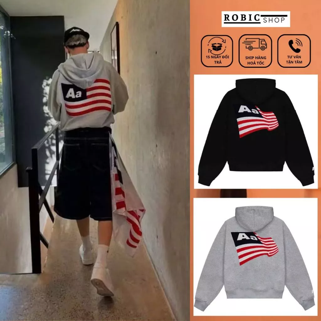 Áo Khoác Hoodie Zip Aastu Form Rộng Boxy Chất Nỉ Bông Thêu Xù Hình Lá Cờ Cực Xịn Hot Trend SS2025-ROBIG
