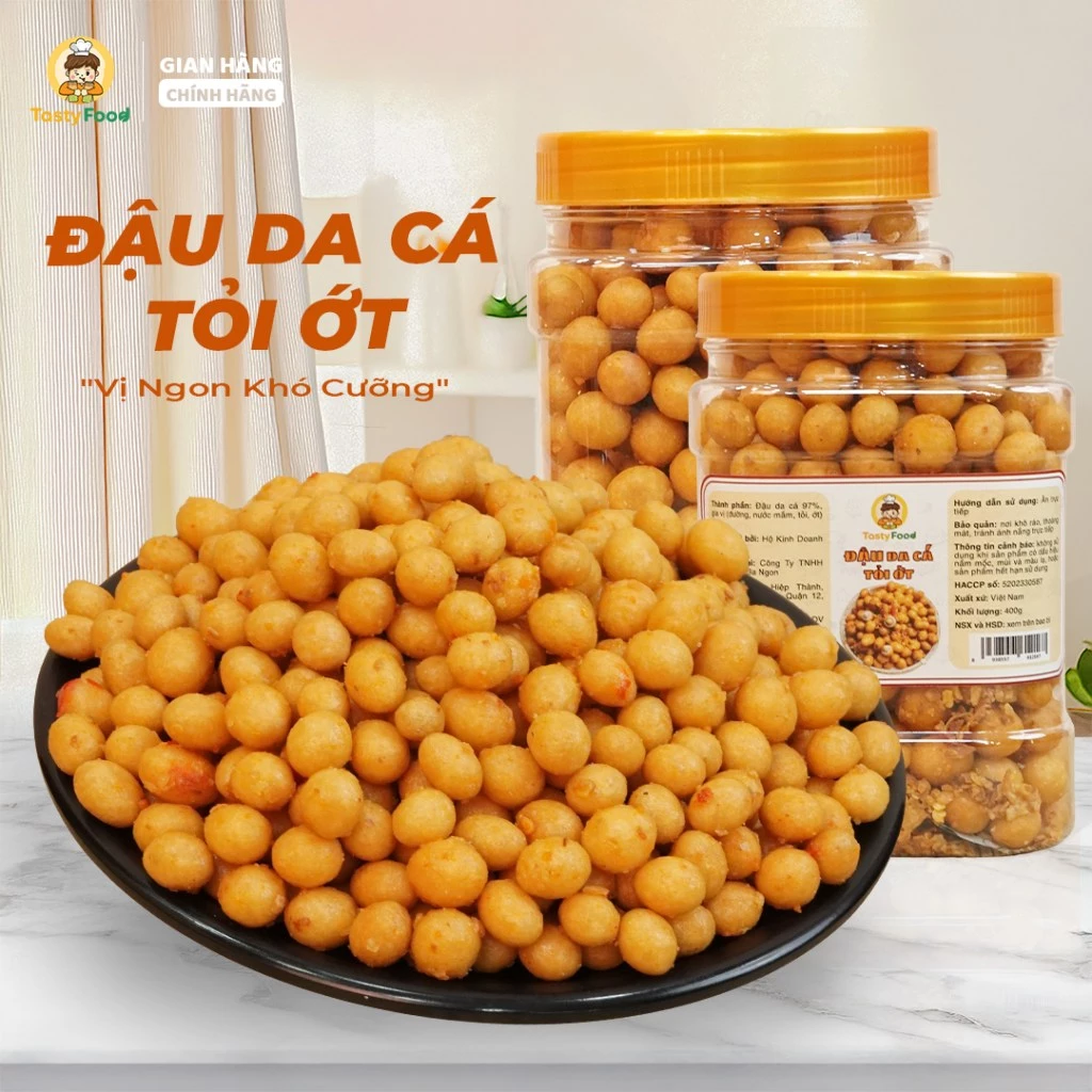 Đậu phộng da cá tỏi ớt Tasty Food - Hũ vuông nhỏ 500g