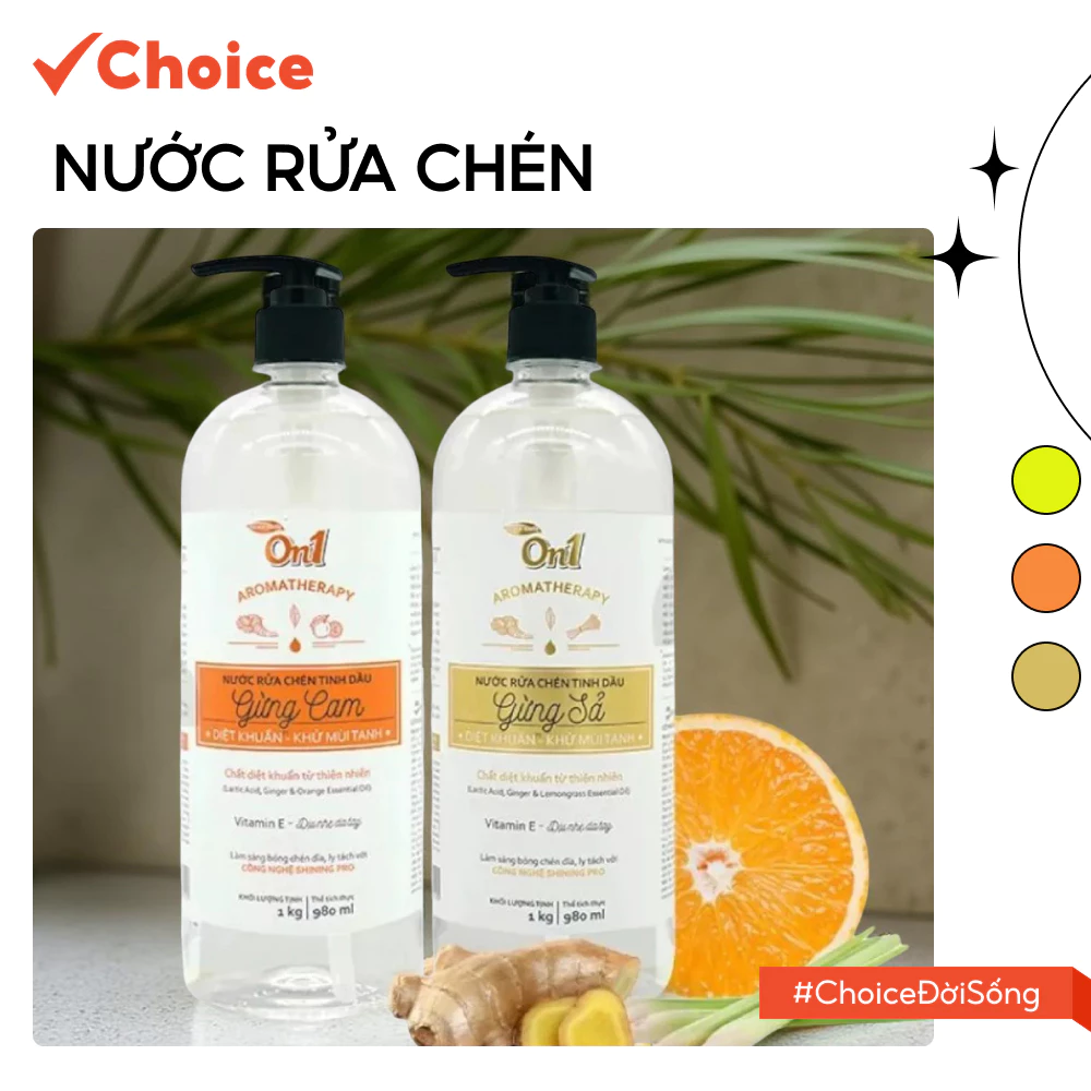 [Choice] Combo 2 Chai Nước Rửa Chén On1 PD211 Tinh Dầu Gừng Cam Và Gừng Sả Dịu Nhẹ, An Toàn Cho Da