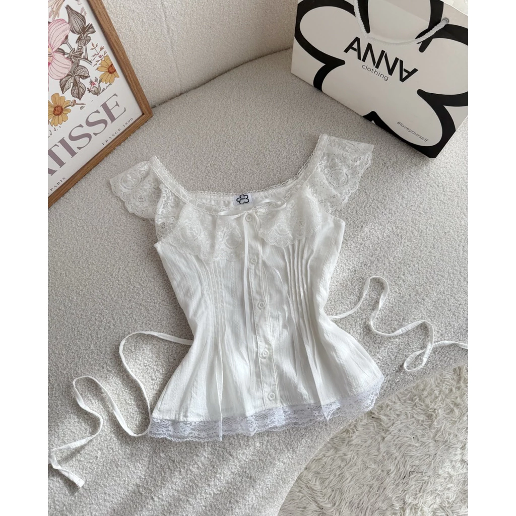 Áo Kiểu Xếp Li Viền Ren Anna - Renny Top