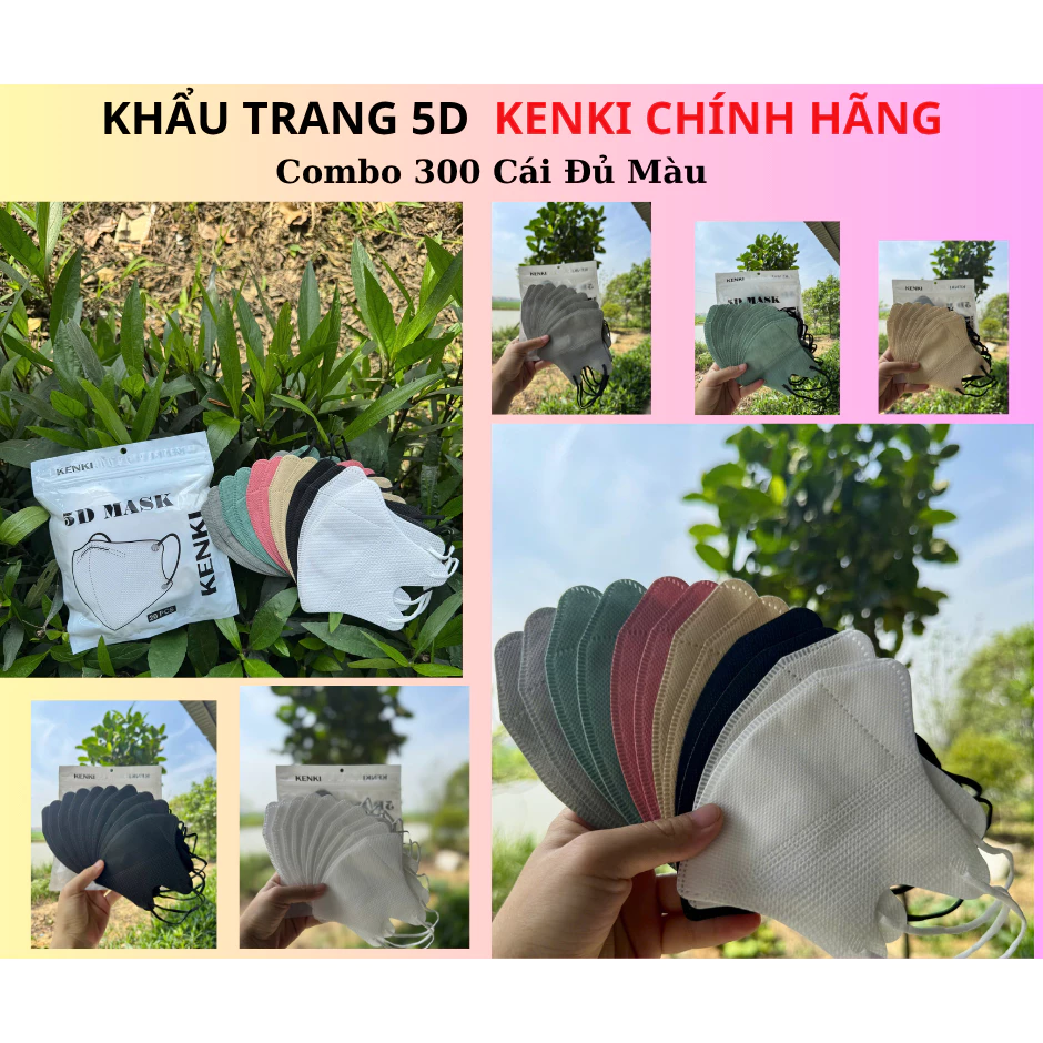 Combo 600 Cái Khẩu Trang 5D KENKI Chính hãng 3 Lớp Kháng khuẩn, dày dặn cao cấp