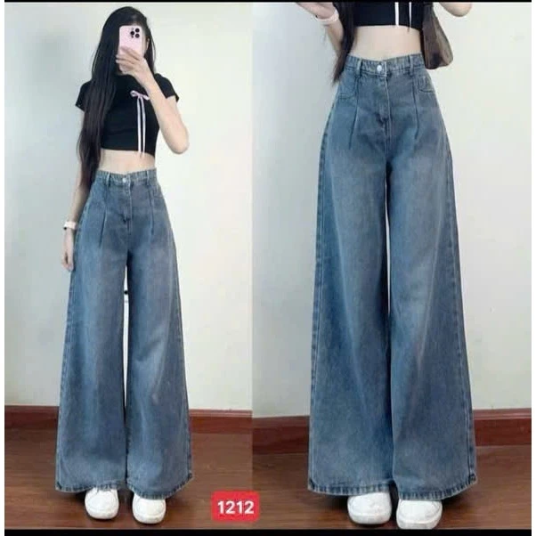 Quần jean Nữ Suông, Quần Baggy Jean Nữ Ống Rộng ly trước chất bò mềm thời trang trẻ trung - MQ1212