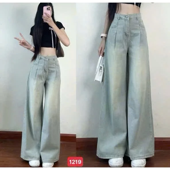 Quần jean Nữ Suông, Quần Baggy Jean Nữ Ống Rộng ly trước chất bò mềm thời trang trẻ trung - MQ1219