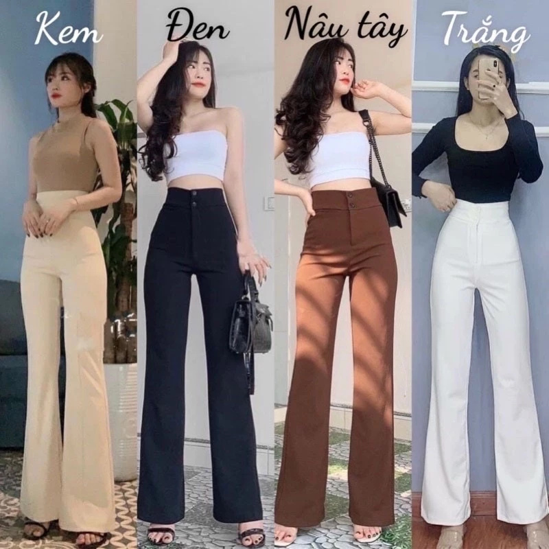 Quần ống loe cạp cao nữ dáng dài 2 nút cách điệu cá tính Quần tây công sở nữ ống loe lưng cao đi học hack dáng MA65