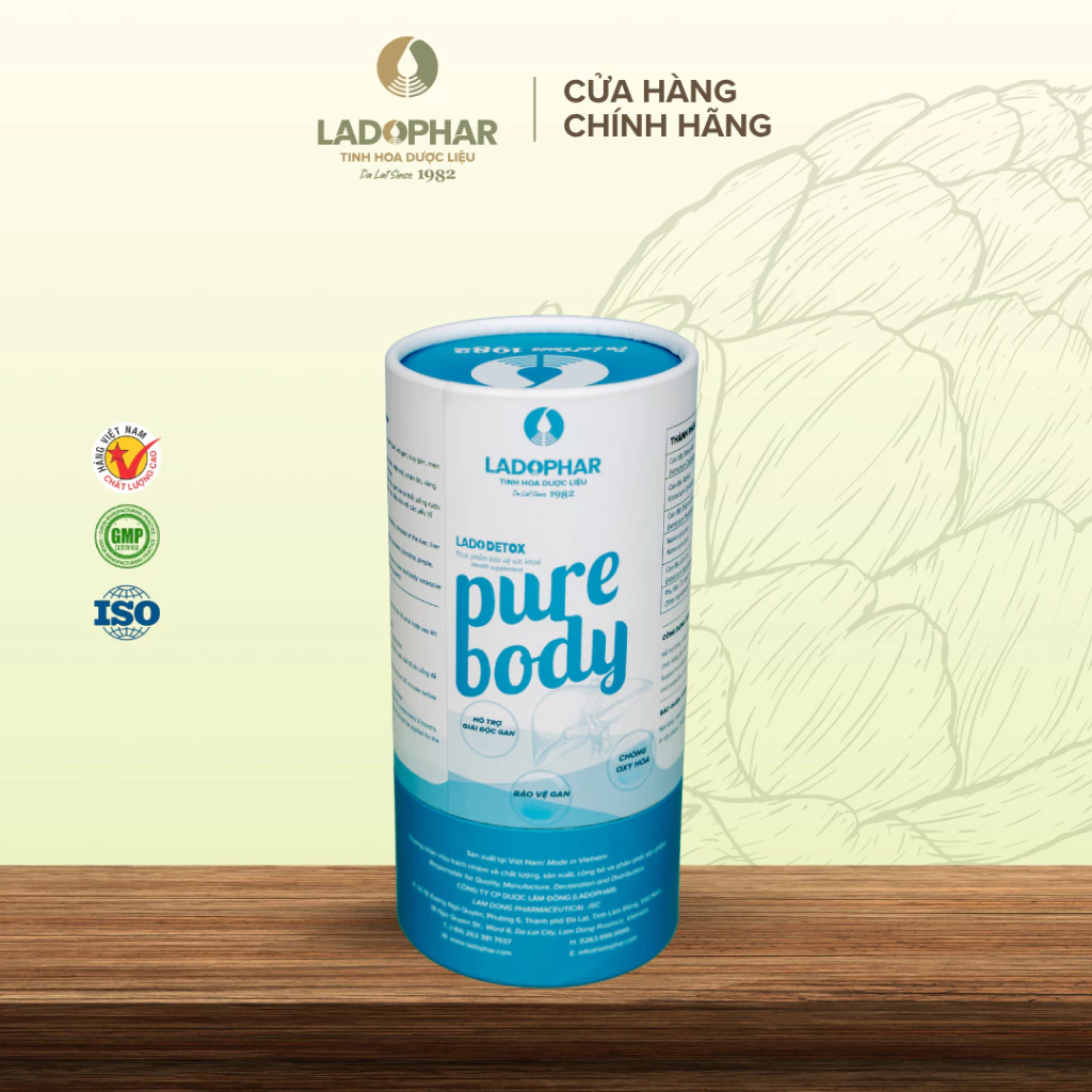Nước uống thanh lọc cơ thể Lado Detox Purebody Ladophar giúp thải độc cơ thể - (Hộp 24 gói x 15ml) - Ladophar