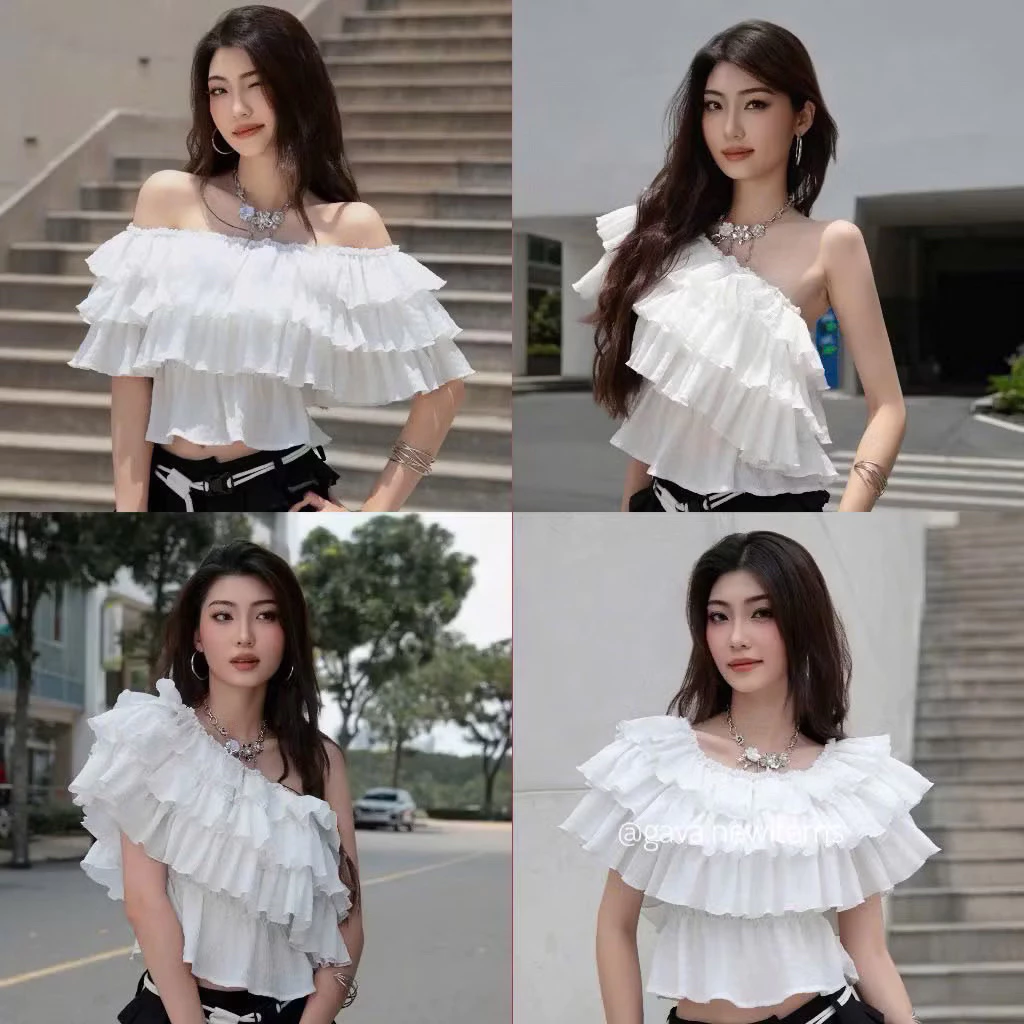 Áo Trễ Vai Bèo Tầng Xốp Nhún Mặc 3 Kiểu Form Croptop top siêu xinh Dành Cho Nữ (Hàng Sẵn Ship Hoả Tốc)