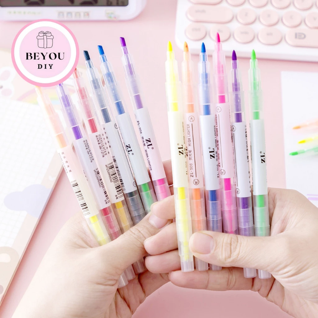 Bút Highlight 2 Đầu Màu Pastel Nhẹ Nhàng, Bút Dạ Quang Đánh Dấu Ghi Chú Nhanh Khô, Trang Trí Sổ Tay