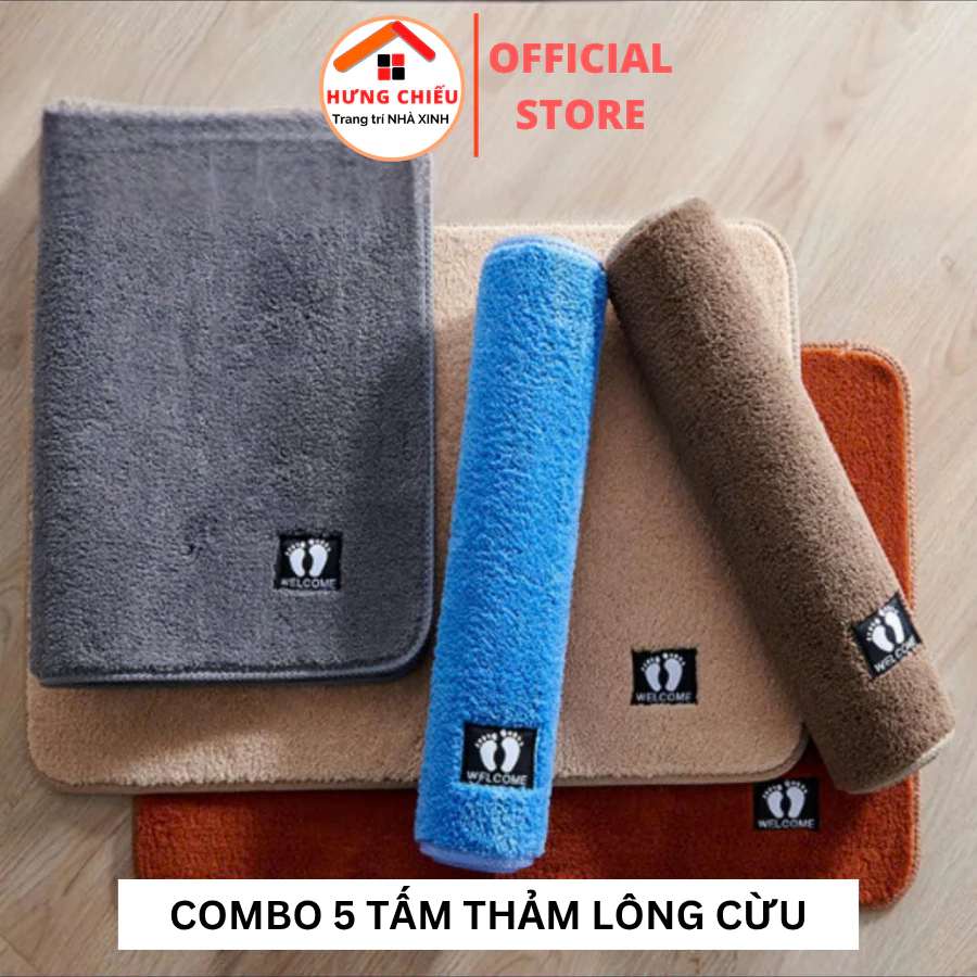 Combo 5 tấm thảm lau chân lông cừu mềm mịn ngẫu nhiên đế cao su thấm hút nước - Hưng Chiếu ED08
