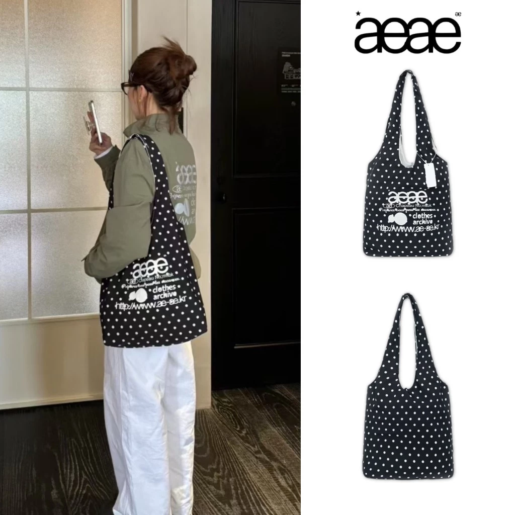 Hàn Quốc aeae canvas bag sóng chấm chữ in đơn giản bag vai công suất lớn tote túi xách nữ