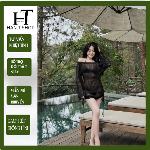 [ BKN 889 ] Sét bikini đi biển ba món Lưới MON.TO.GHI cá tính HAN.T SHOP