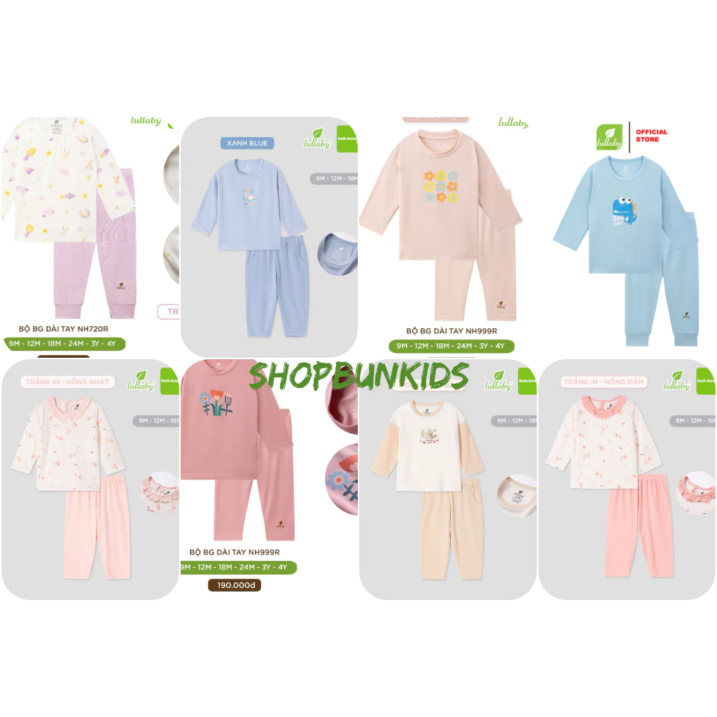 Bộ dài tay chui đầu LULLABY vải cotton mỏng vừa mặc ngủ quanh năm xuân thu bé trai bé gái NH 720 R 710