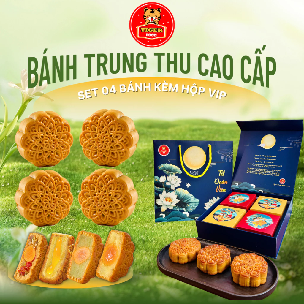 COMBO 4 Bánh Trung Thu Cao Cấp TIGER FOOD Kèm Hộp VIP - Quà Tặng 2026  Bánh Trung Thu 08 Vị Đặc Biệt Nhiều Vị - Mooncake
