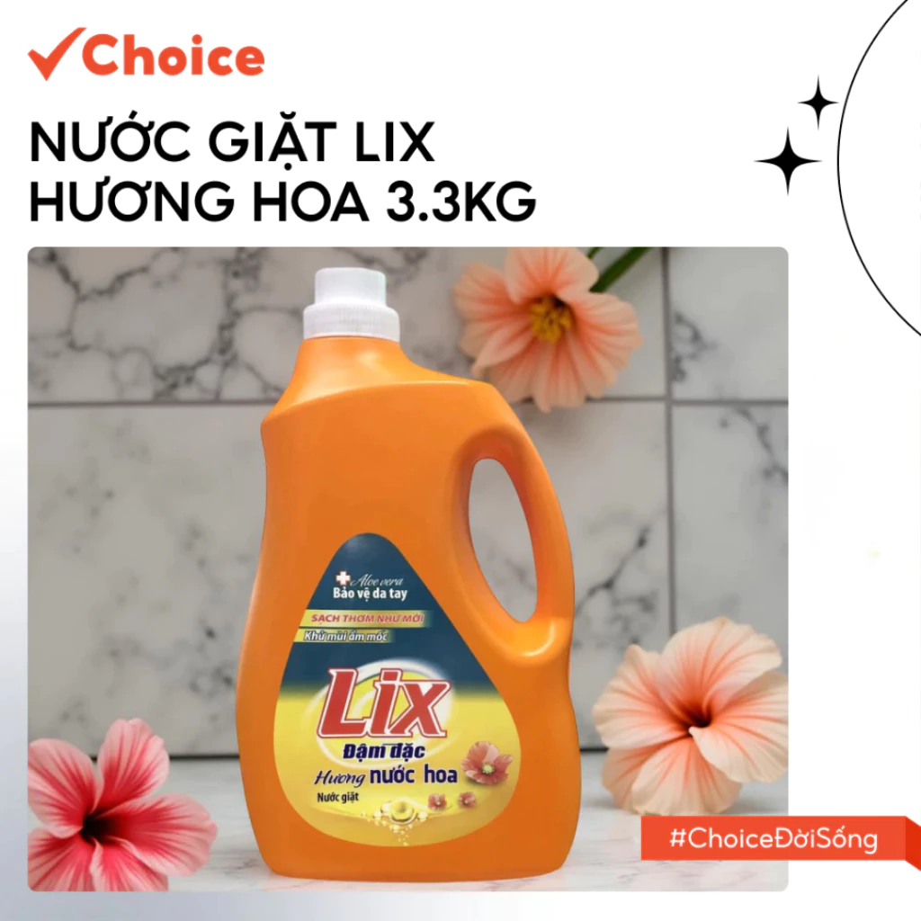 [Choice] Nước Giặt Lix BT01 Đậm Đặc Hương Hoa Chai 3.3kg Làm Sạch Vết Bẩn Cực Nhanh