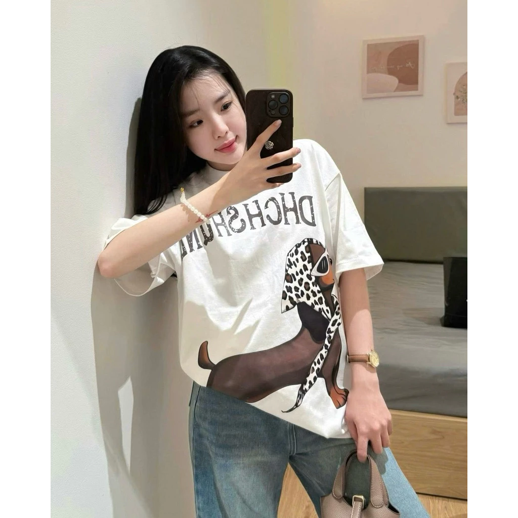 Áo Thun Nam Nữ DOG Quàng Khăn Dễ Thương, Vải Cotton 100% 2 Chiều, Dáng Rộng Tay Ngắn, Hàng Cao Cấp Full Tem Tag