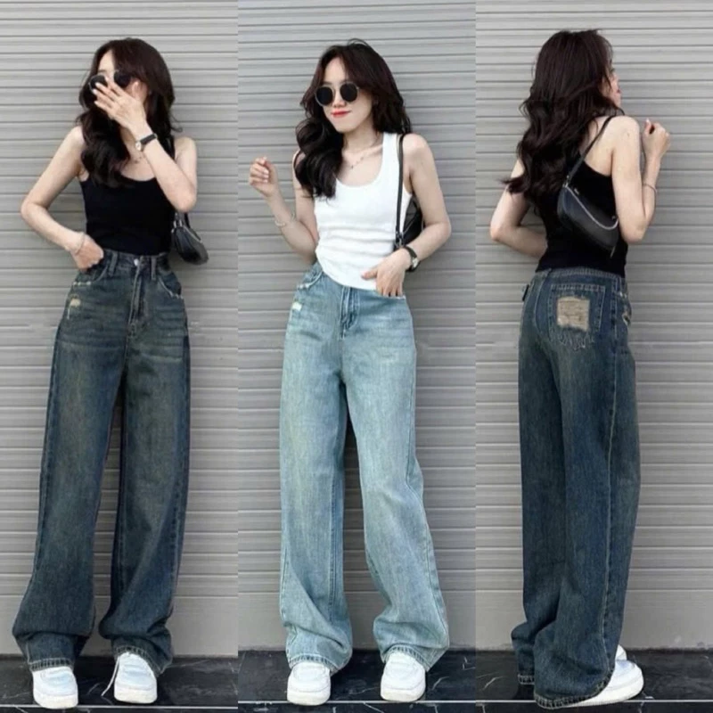 QUẦN JEANS NỮ ỐNG SUÔNG RÁCH TÚI SIÊU HOT