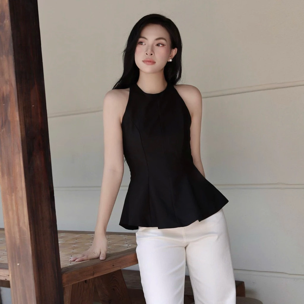 Nari Top - Áo Nữ Peplum Công Sở Sang Trọng Cổ Tròn Không Tay – Áo Form Ôm Dáng Eo Xòe