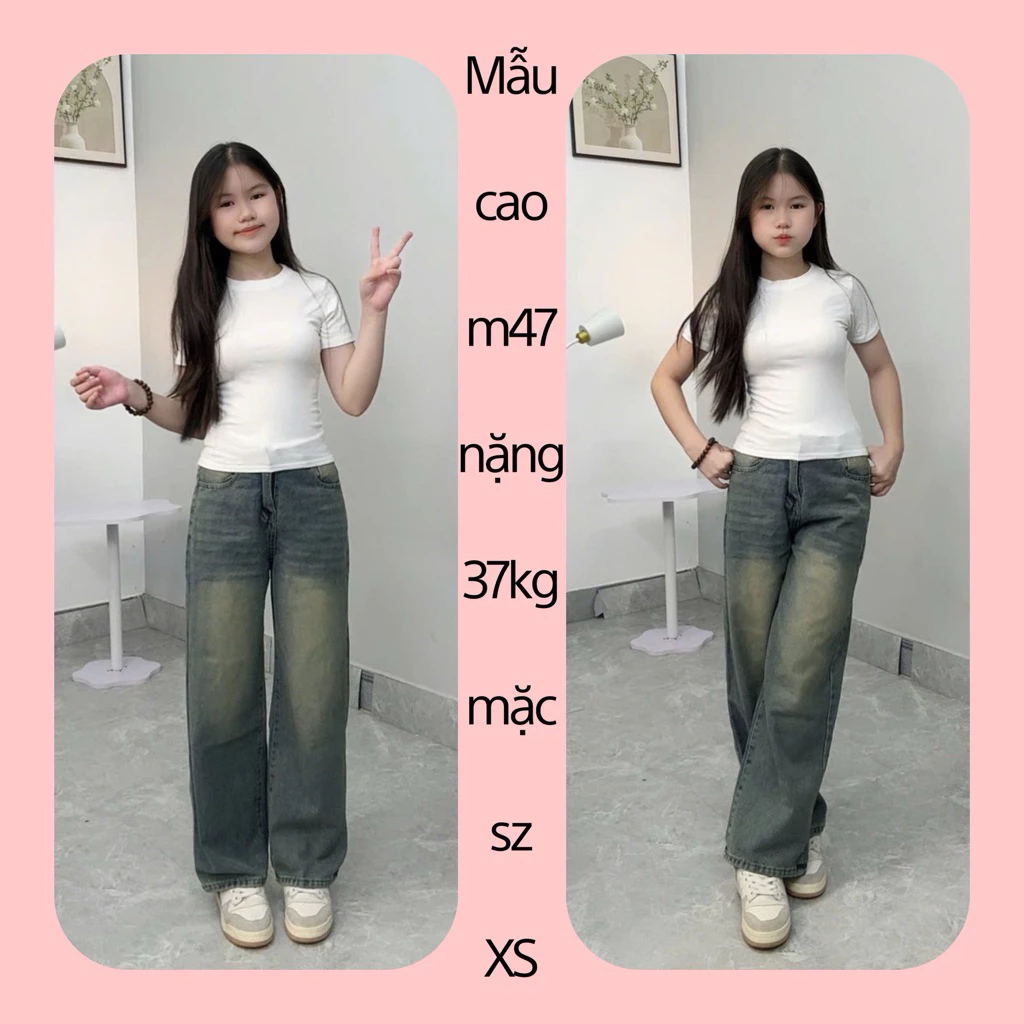 [MẪU MỚI] (SUÔNG NẤM LÙN) QUẦN JEANS NỮ ỐNG SUÔNG MÀU WASH ĐẬM PHỐI RIA MEO xinh xắn