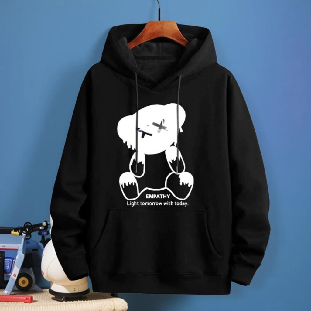 ÁO HOODIE NAM NỮ ĐI NẮNG IN HÌNH GẤU EMPATHY PHONG CÁCH TRẺ TRUNG 3 MÀU ĐEN, RÊU, XÁM K1