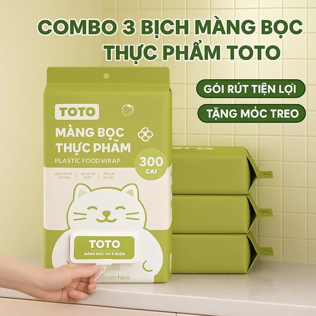 COMBO 3 Hộp Màng Bọc Thực Phẩm TOTO Thế Hệ Mới Dạng Rút Cao Cấp,Màng Bọc Thục Phẩm PE Siêu Dai An Toàn Tiện Lợi
