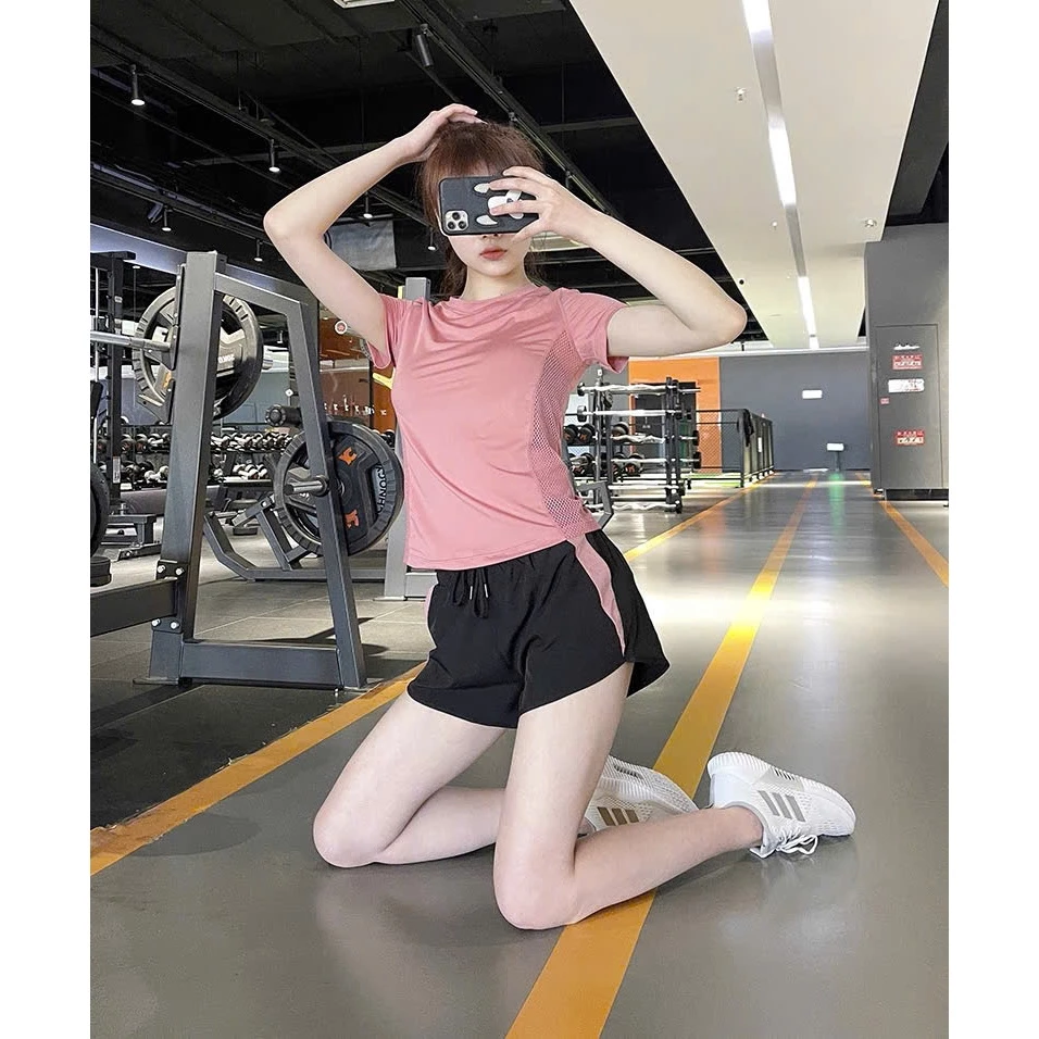 Bộ Tập Yoga, Gym Erobic Đạp Xe Chạy bộ Nữ Áo Phủ Bụng Phối Lưới Quần Có Túi Vải Thun Lạnh Co Giãn, Đồ thể thao nữ(NG07)