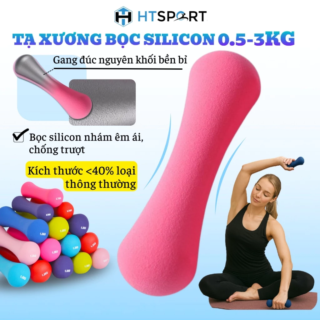 Tạ Xương Tập Gym Bằng Gang Bọc Silicon, Tạ Tập Tay Nam Nữ Yoga Thể Dục Thể Thao Tại Nhà 0.5Kg - 3Kg