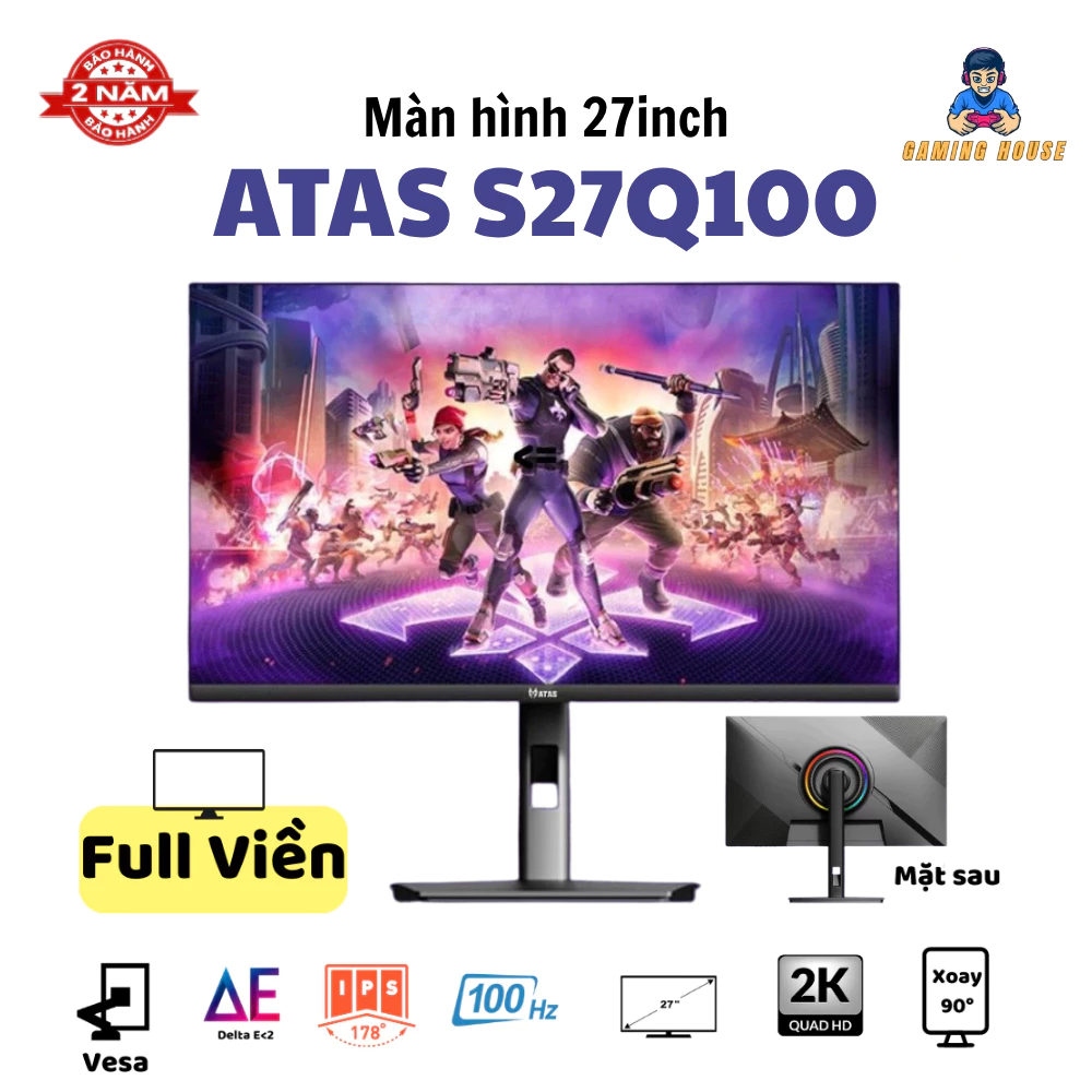 Màn hình máy tính 27 inch 2K ATAS 27 S27Q100 - Tần số quét 100HZ - Tấm nền IPS - Phản hồi 1ms - Chân đế xoay